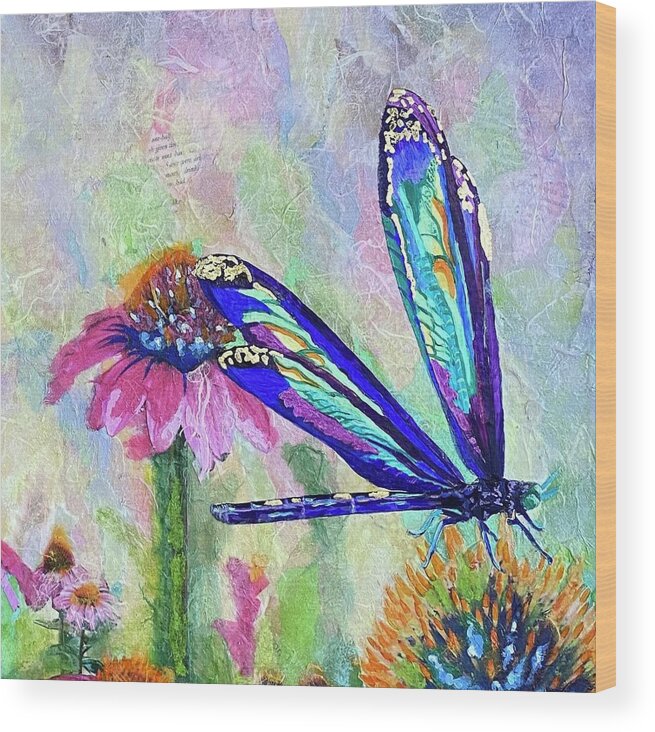 Dragonfly Wood Print featuring the painting Taking Flight Crop 1 by Nancy Breiman