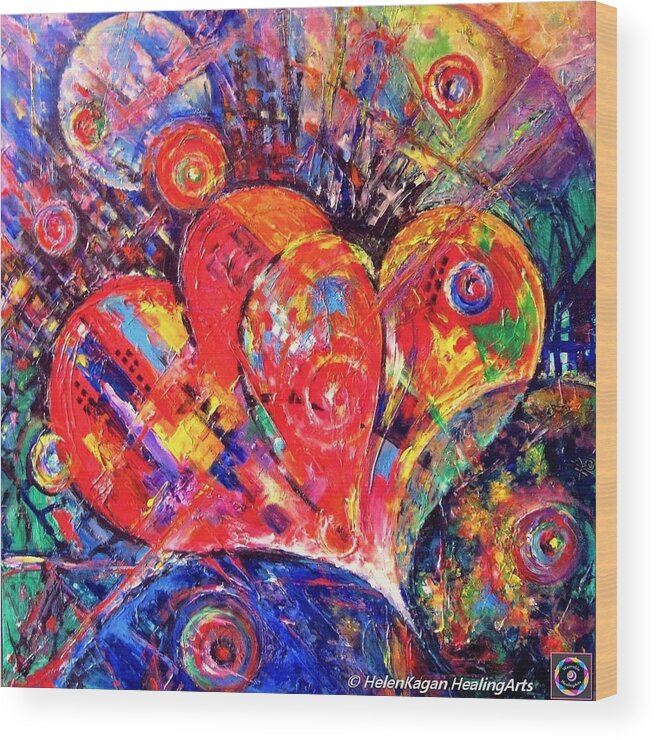 Contemporary Wood Print featuring the painting Tales of The Hearts. series EnergyArt by Helen Kagan