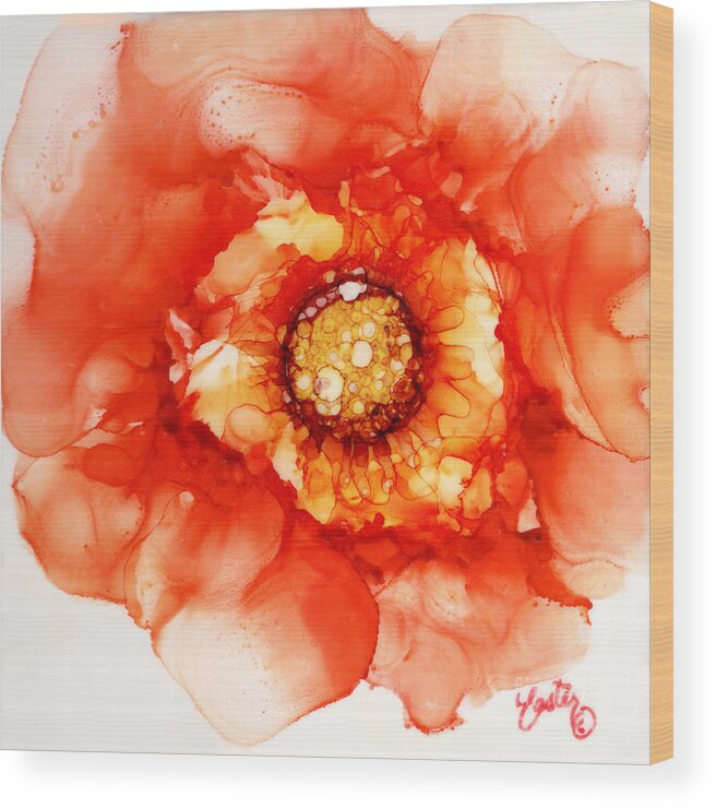 Tangerine Wild Rose Wood Print featuring the painting Tangerine Wild Rose by Daniela Easter
