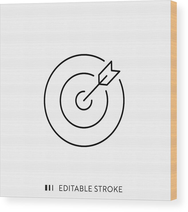 Working Wood Print featuring the drawing Target and Arrow Icon with Editable Stroke and Pixel Perfect. by Esra Sen Kula