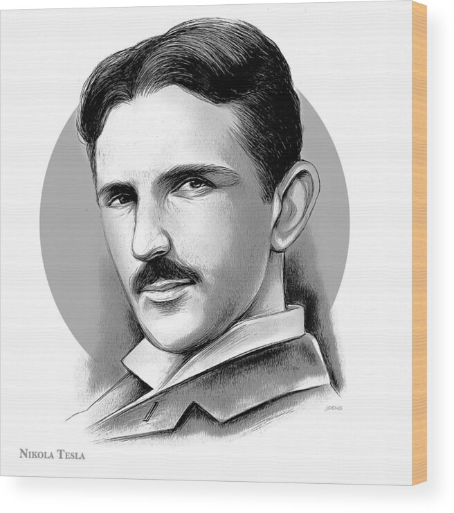 Nikola Tesla Wood Print featuring the mixed media Tesla by Greg Joens