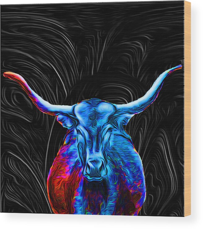 Abstract Wood Print featuring the digital art Texas Longhorn - Abstract by Ronald Mills