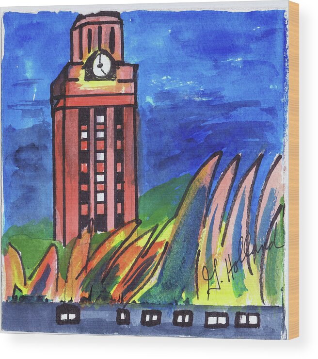 Ut Tower Wood Print featuring the painting Texas UT Tower by Genevieve Holland