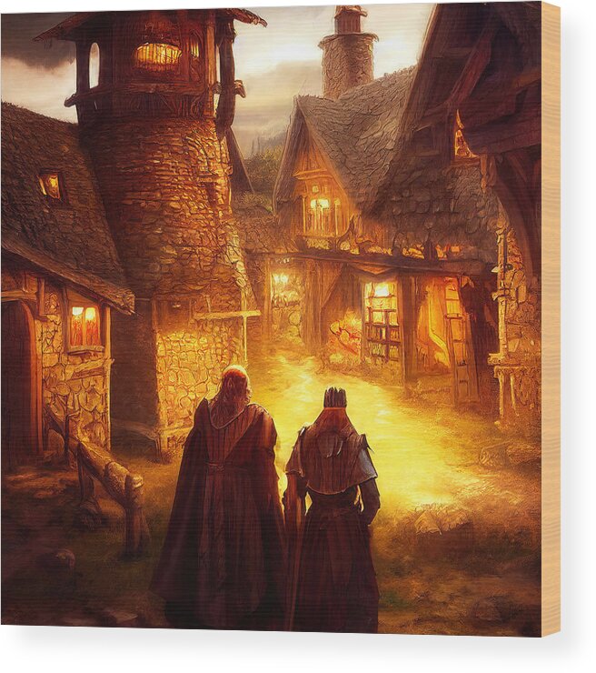 Fantasy Wood Print featuring the painting The ancient village of Roiroth, 03 by AM FineArtPrints