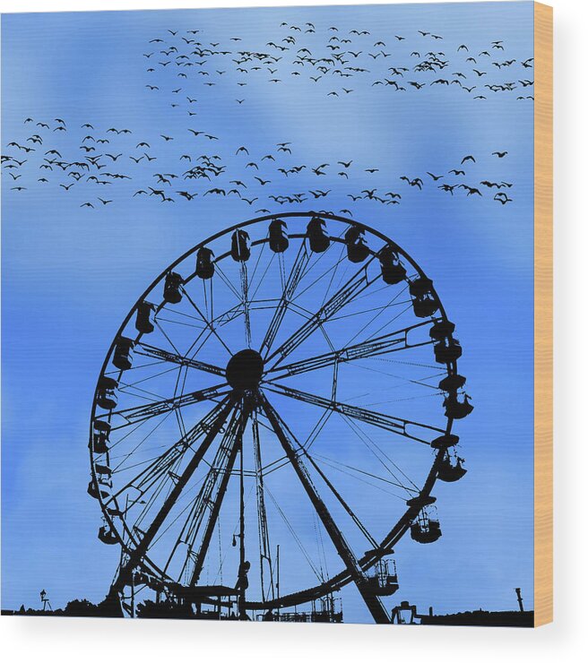 Ferris Wood Print featuring the digital art The Big Wheel Blue Pane 3 by David Dehner