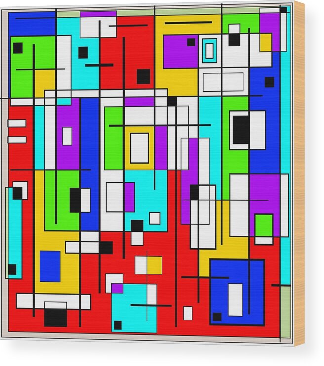 Squares Wood Print featuring the digital art The Busy City by Designs By L