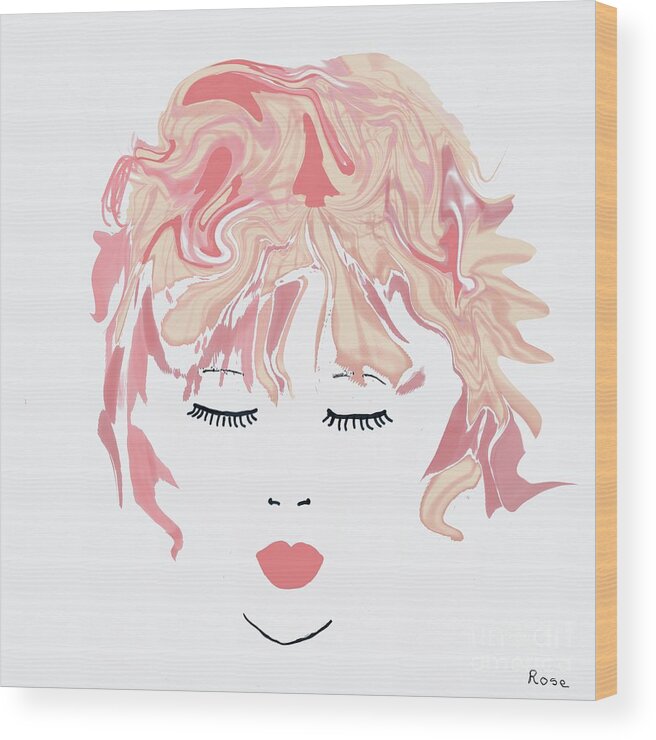 Delicate Face Illustration Wood Print featuring the digital art The contemplating girl by Elaine Hayward