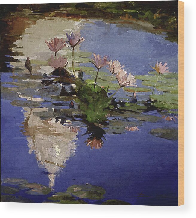 Water Lilies Wood Print featuring the painting The Dome - Water Lilies by Elizabeth - Betty Jean Billups