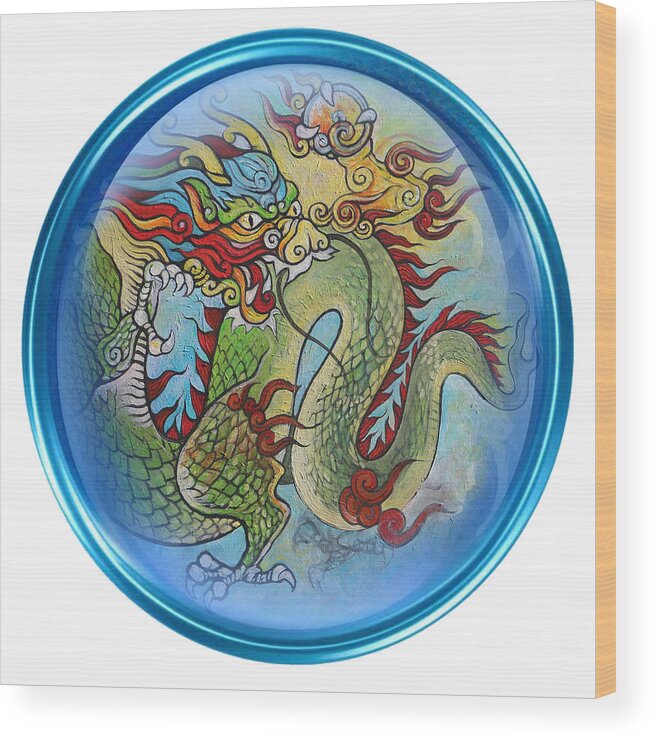 The Dragon Wood Print featuring the painting the Dragon by Tom Dashnyam Otgontugs