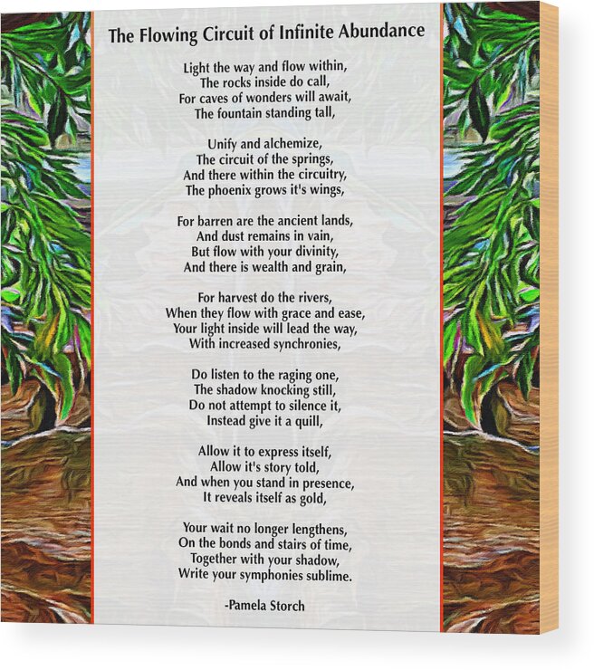 Pamela Storch Wood Print featuring the digital art The Flowing Circuit of Infinite Abundance Poem by Pamela Storch