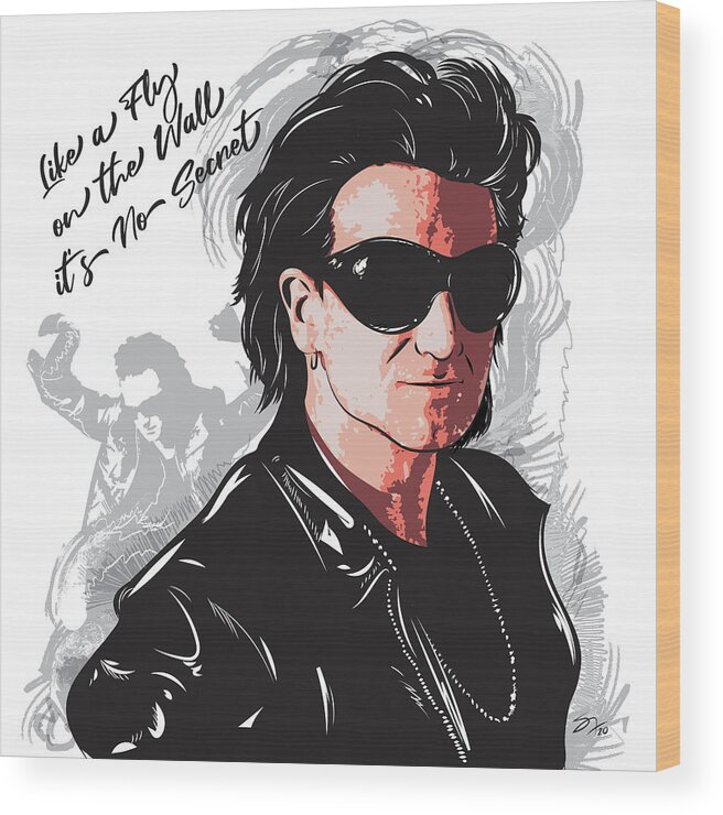 Bono Wood Print featuring the digital art The Fly Achtung Baby by Steve Follman