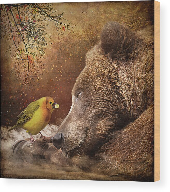 Bear Wood Print featuring the digital art The Gift by Maggy Pease