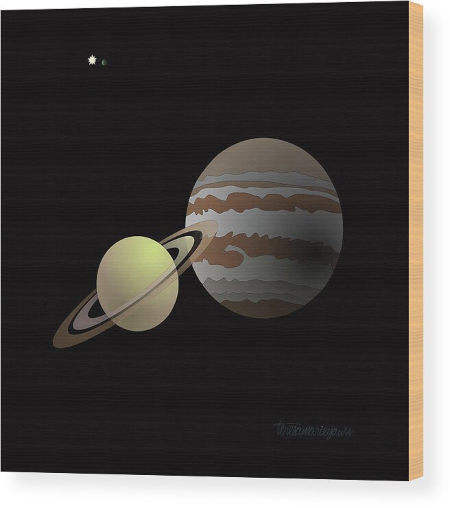 Great Wood Print featuring the digital art The Great Conjunction of Jupiter and Saturn by Teresamarie Yawn