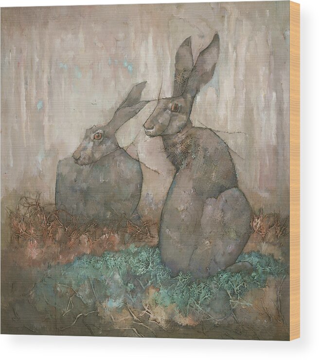 Hare Wood Print featuring the painting The Hare's Den by Steve Mitchell