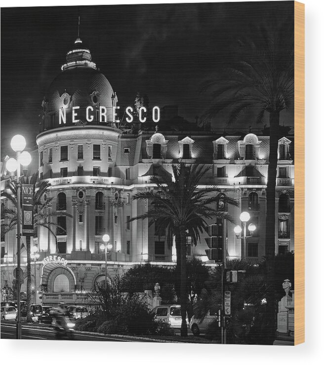 Night Wood Print featuring the photograph The Hotel Negresco by Ron Dubin