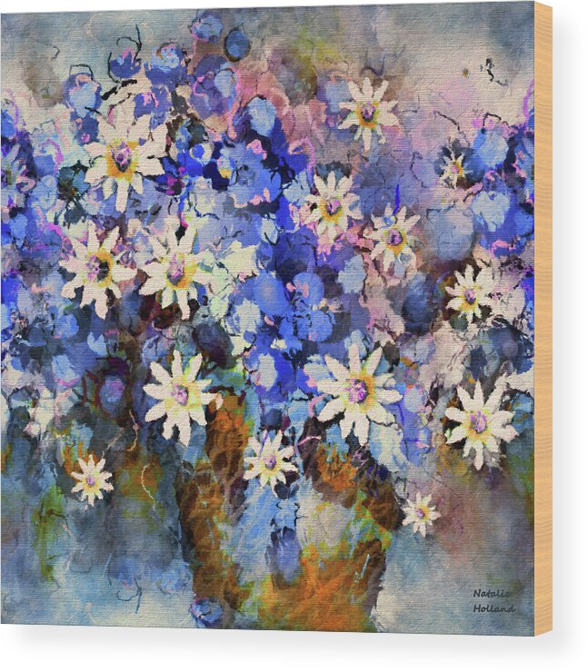 Flowers Wood Print featuring the painting The Joy Of Blue Flowers by Natalie Holland
