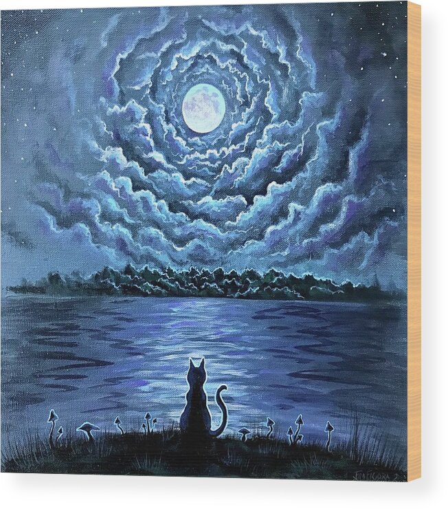 Cat Wood Print featuring the painting The Night Watch by Jim Figora