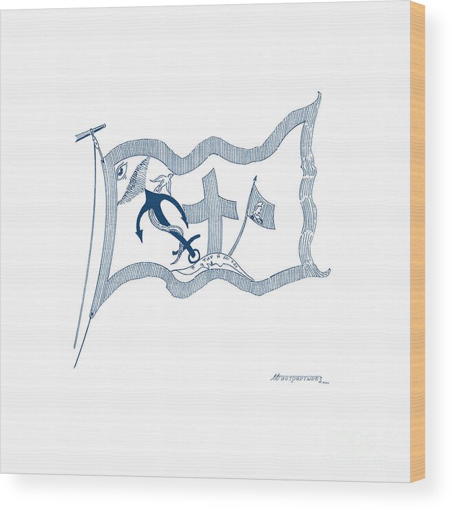 Sailing Vessels Wood Print featuring the drawing The Revolutionary Flag of Hydra by Panagiotis Mastrantonis
