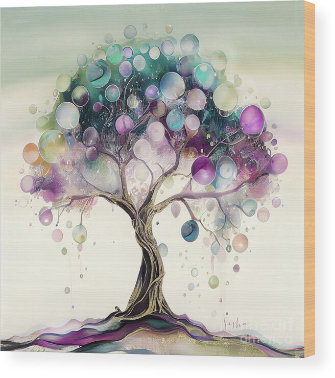 Surreal Tree Wood Print featuring the painting The Test Dream by Mindy Sommers