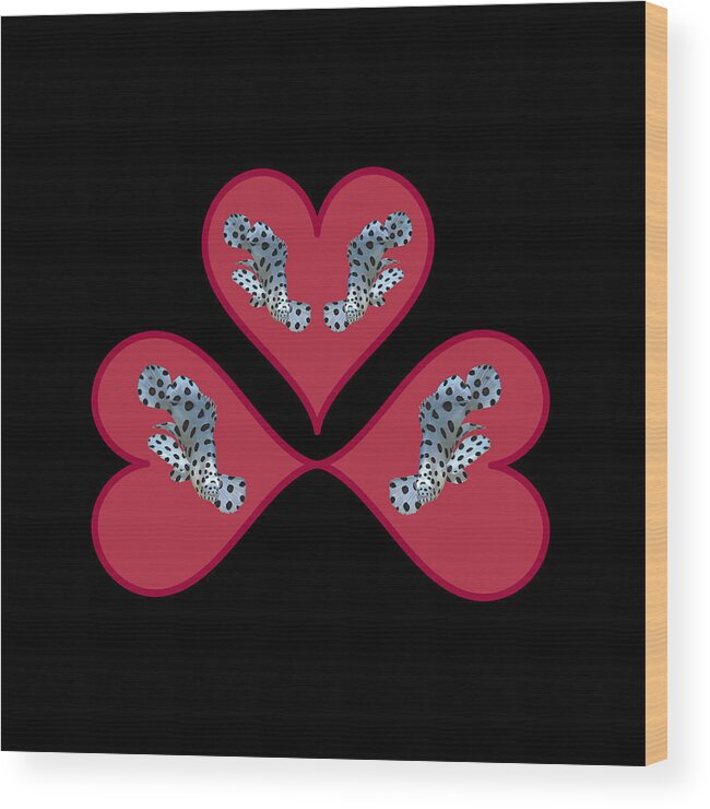 Juvenile Fish Wood Print featuring the mixed media Three hearts in red - Cute motif of young fish - Black Background - by Ute Niemann