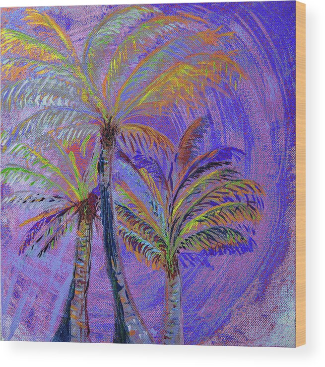 Palm Tree Wood Print featuring the painting Three Palms in Blue by Corinne Carroll
