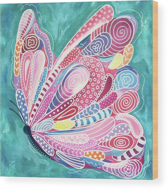 Butterfly Wood Print featuring the painting Tickled Pink by Beth Ann Scott