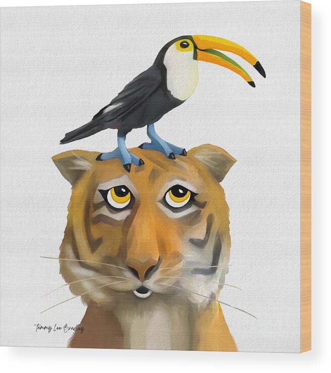 Tiger Wood Print featuring the painting Tiger and Toucan by Tammy Lee Bradley