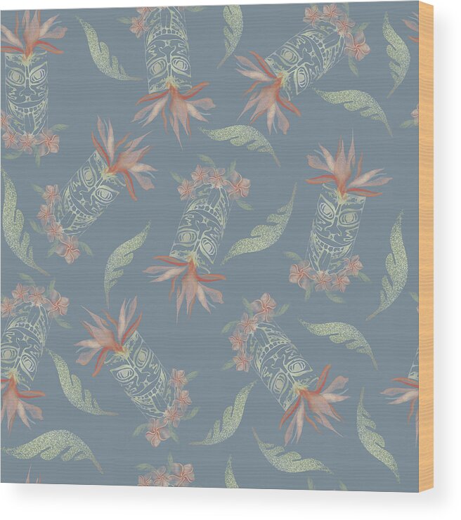 Tiki Wood Print featuring the digital art Tiki Floral Pattern by Sand And Chi