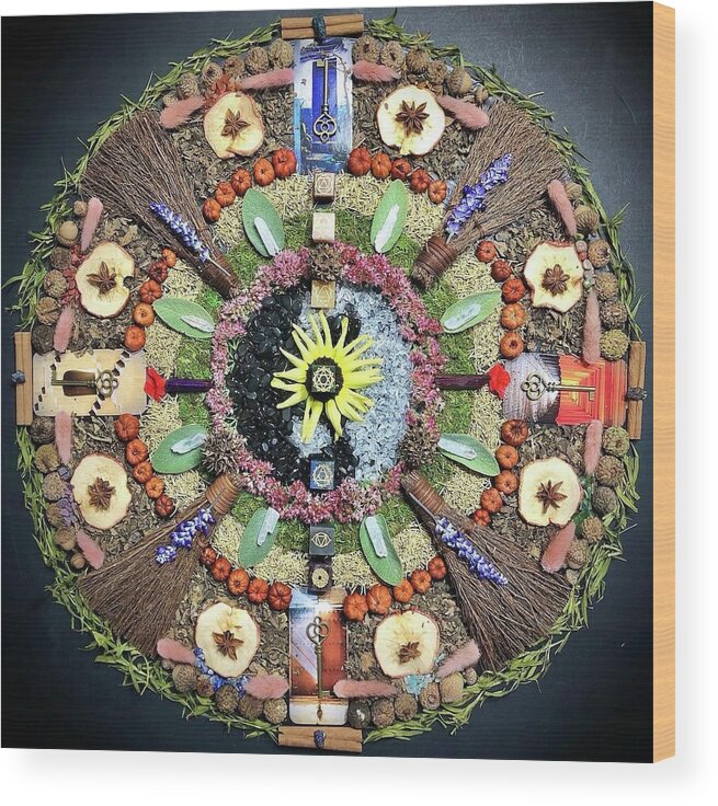 Mandala Wood Print featuring the mixed media To everything there is a season by Meganne Peck