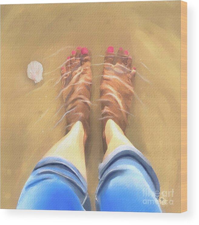 Tammy Lee Wood Print featuring the painting Toes in the Water by Tammy Lee Bradley