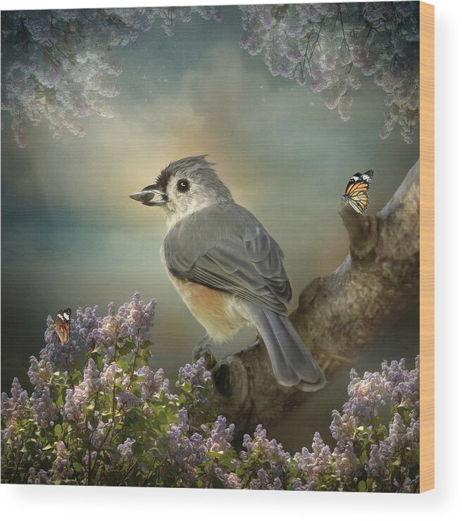 Birds Wood Print featuring the digital art Tomas the Titmouse by Maggy Pease