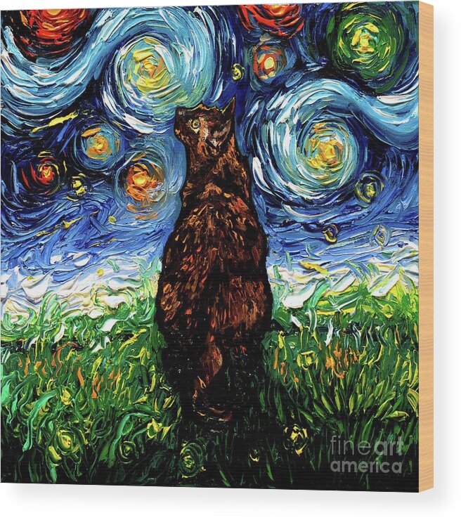 Cat Wood Print featuring the painting Tortoiseshell Night by Aja Trier