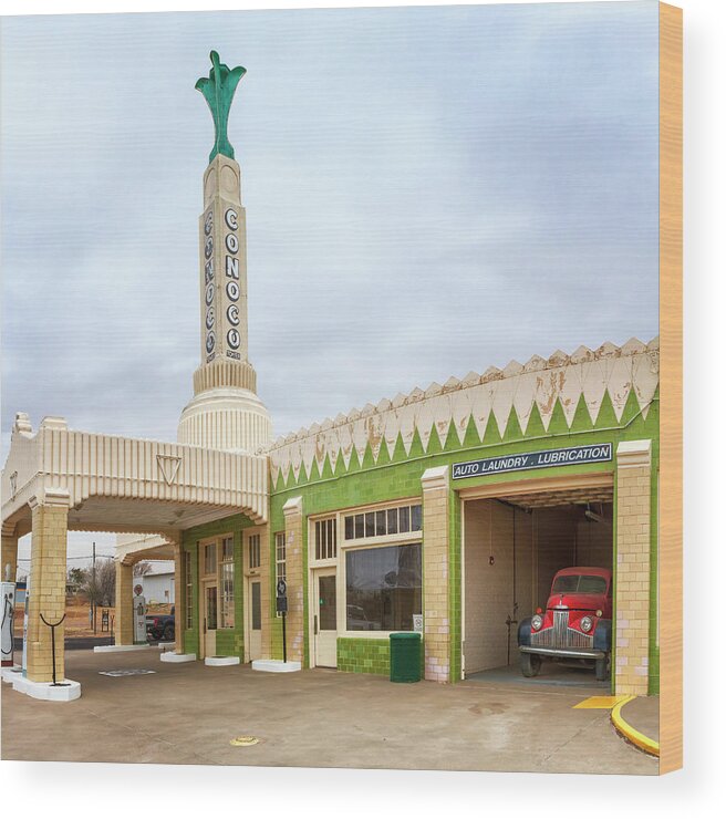 Conoco Tower Station Wood Print featuring the photograph Tower Station - Route 66 - Shamrock Texas by Susan Rissi Tregoning