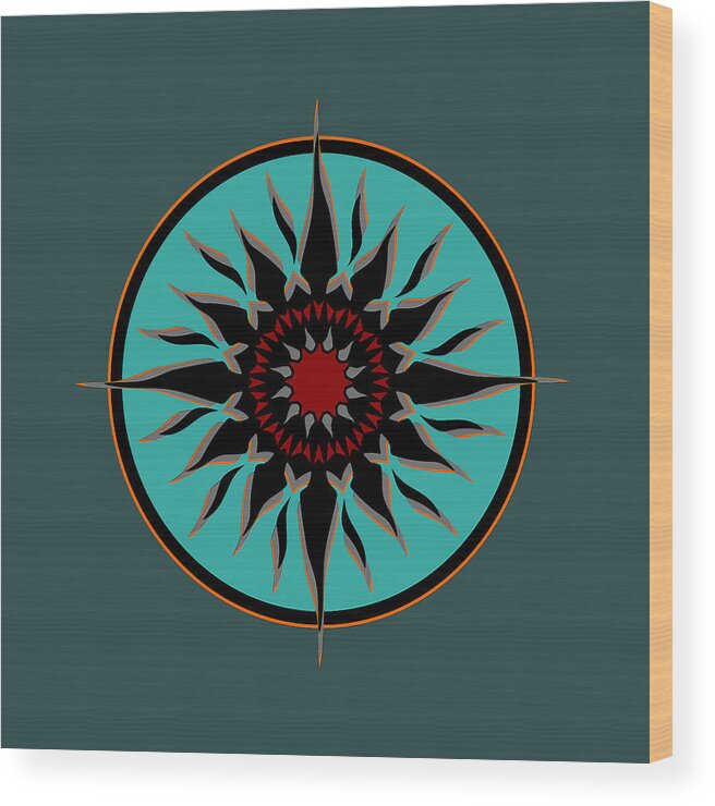 Aqua Wood Print featuring the digital art Tribal Sun by David Manlove