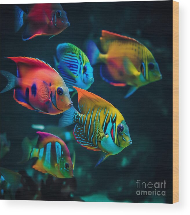 Tropical Wood Print featuring the digital art Tropical Fish II by Jay Schankman