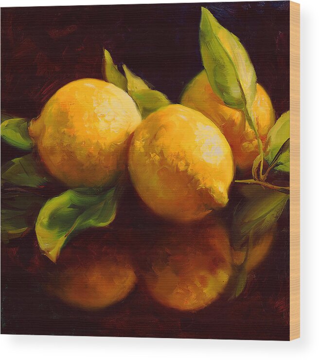 Lemons Wood Print featuring the painting Tropical Lemons by Laurie Snow Hein