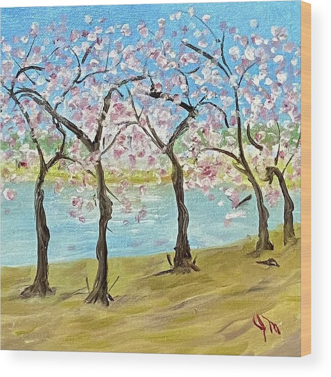 Cherry Blossoms Wood Print featuring the painting Tuesday 2002 Full Bloom by John Macarthur