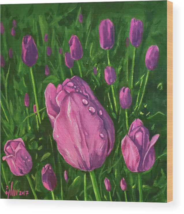 Wood Print featuring the painting Tulip Garden by Sarra Elgammal