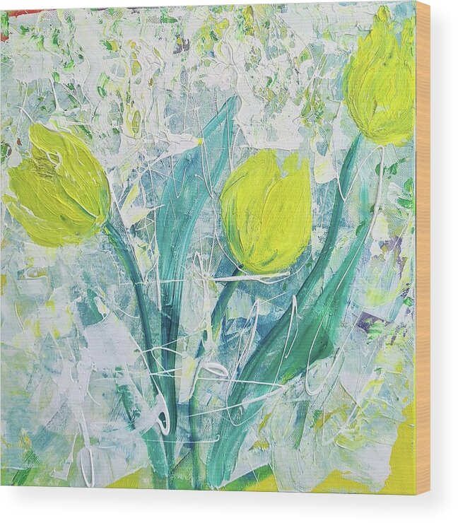 Tulips Wood Print featuring the painting Tulips by Evelina Popilian