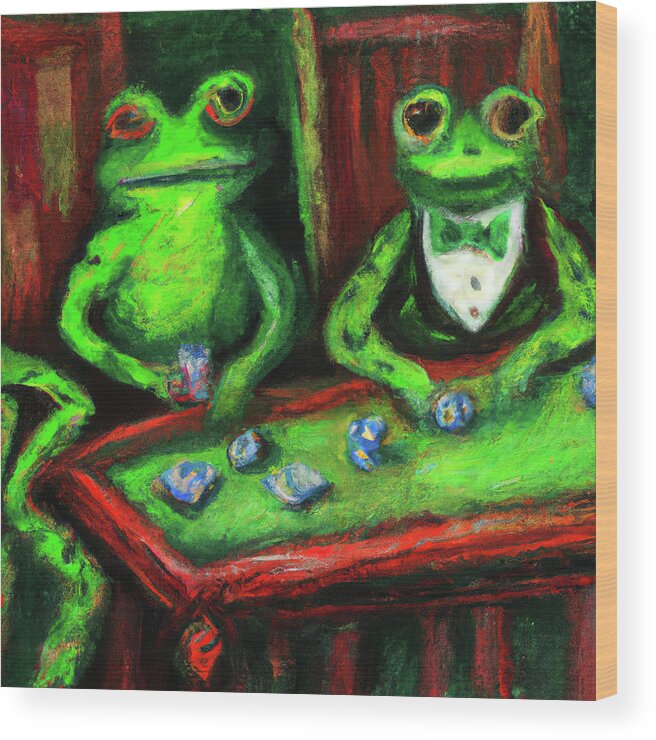 Two Frogs Wood Print featuring the digital art Two Frog Games by Cathy Anderson