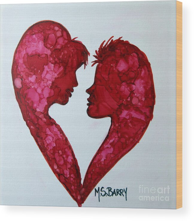 Lgbt Art Wood Print featuring the painting Two Hearts Beat as One Female by Maria Barry