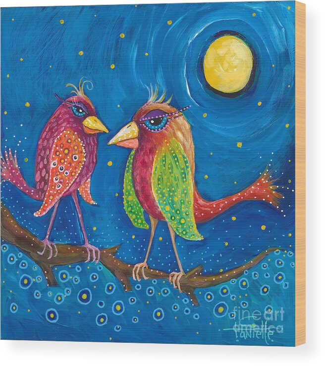 Twolittlebirds Wood Print featuring the painting Two Little Birds by Tanielle Childers