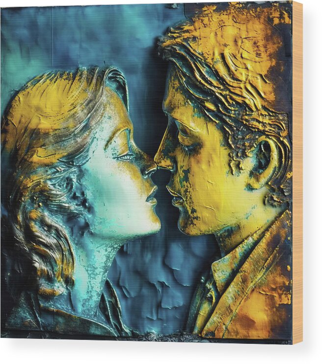 Lovers Wood Print featuring the digital art Two Lovers 02 Blue and Gold by Matthias Hauser