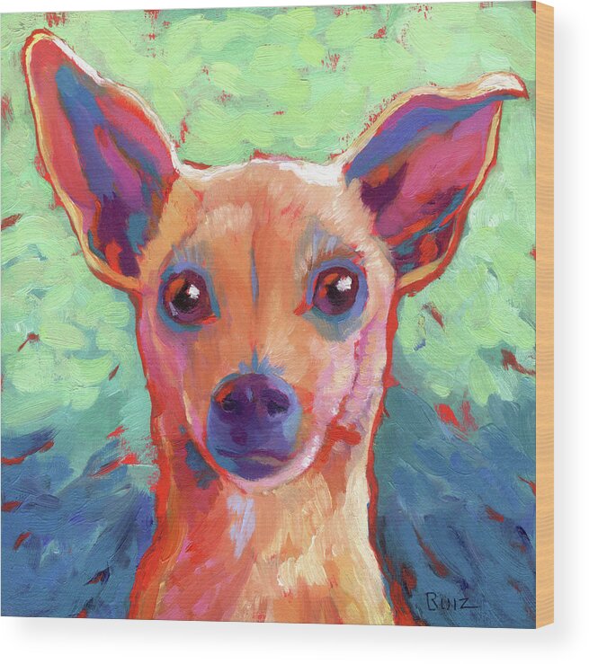 Dog Wood Print featuring the painting Twyla Chihuahua by Linda Ruiz-Lozito