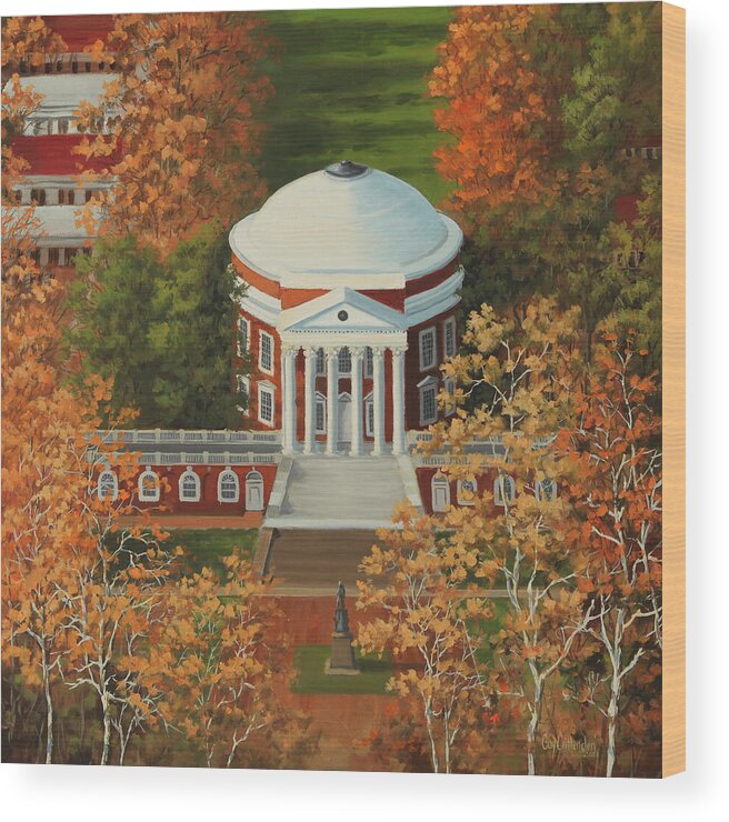 Uva Wood Print featuring the painting UVA Rotunda from Above by Guy Crittenden