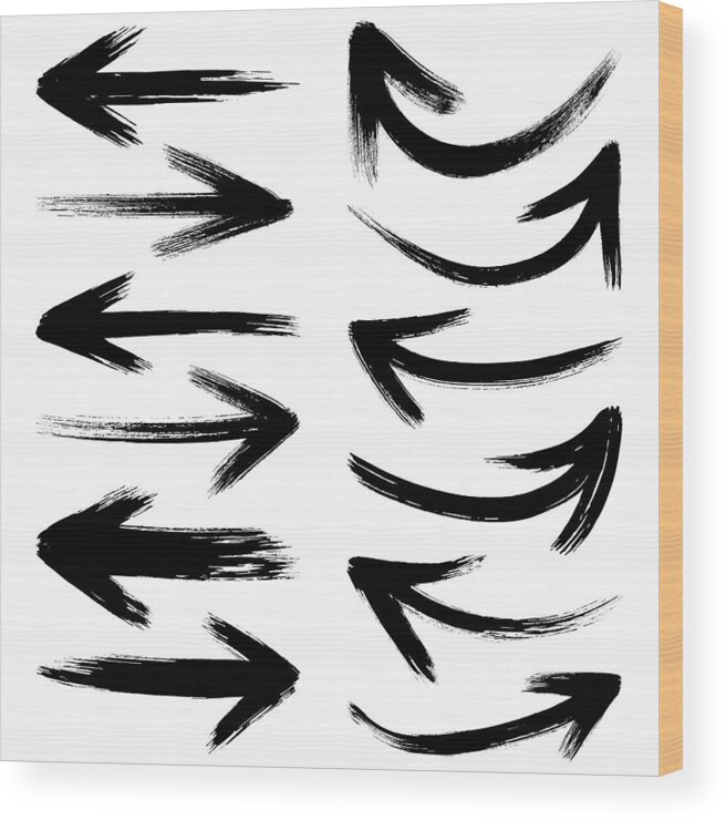 Curve Wood Print featuring the drawing Vector arrows, grunge brush strokes by Ulimi