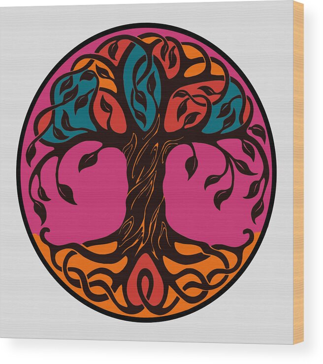 Tree Of Life Wood Print featuring the digital art Vibrant Celtic Tree of Life Art by Peggy Collins