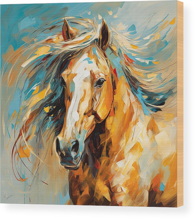 Colorful Horse Paintings Wood Print featuring the painting Vibrant Horse Series by Lourry Legarde