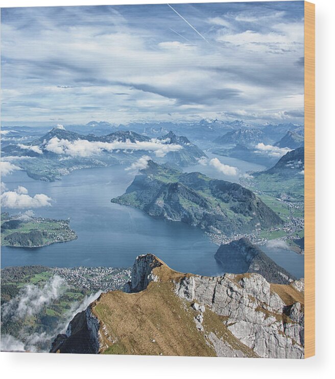 Lucerne Wood Print featuring the photograph View from Mount Pilatus - Swiss Alps - Switzerland by Bruce Friedman