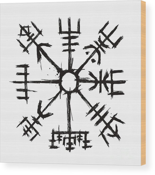Viking Compass Vegvisir Wood Print by Beltschazar - Pixels